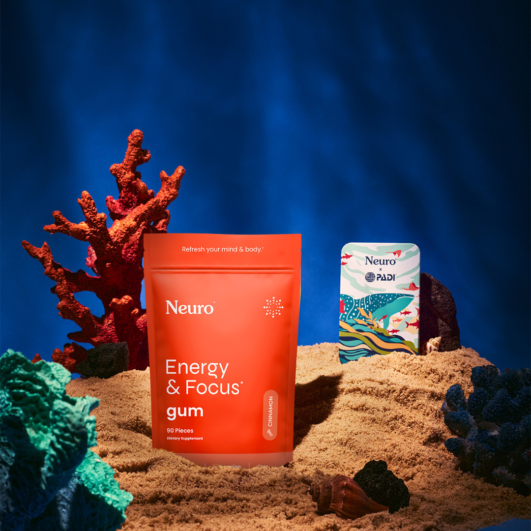 Energy & Focus Gum 90-piece Bulk Bag + PADI Whale Shark Tin