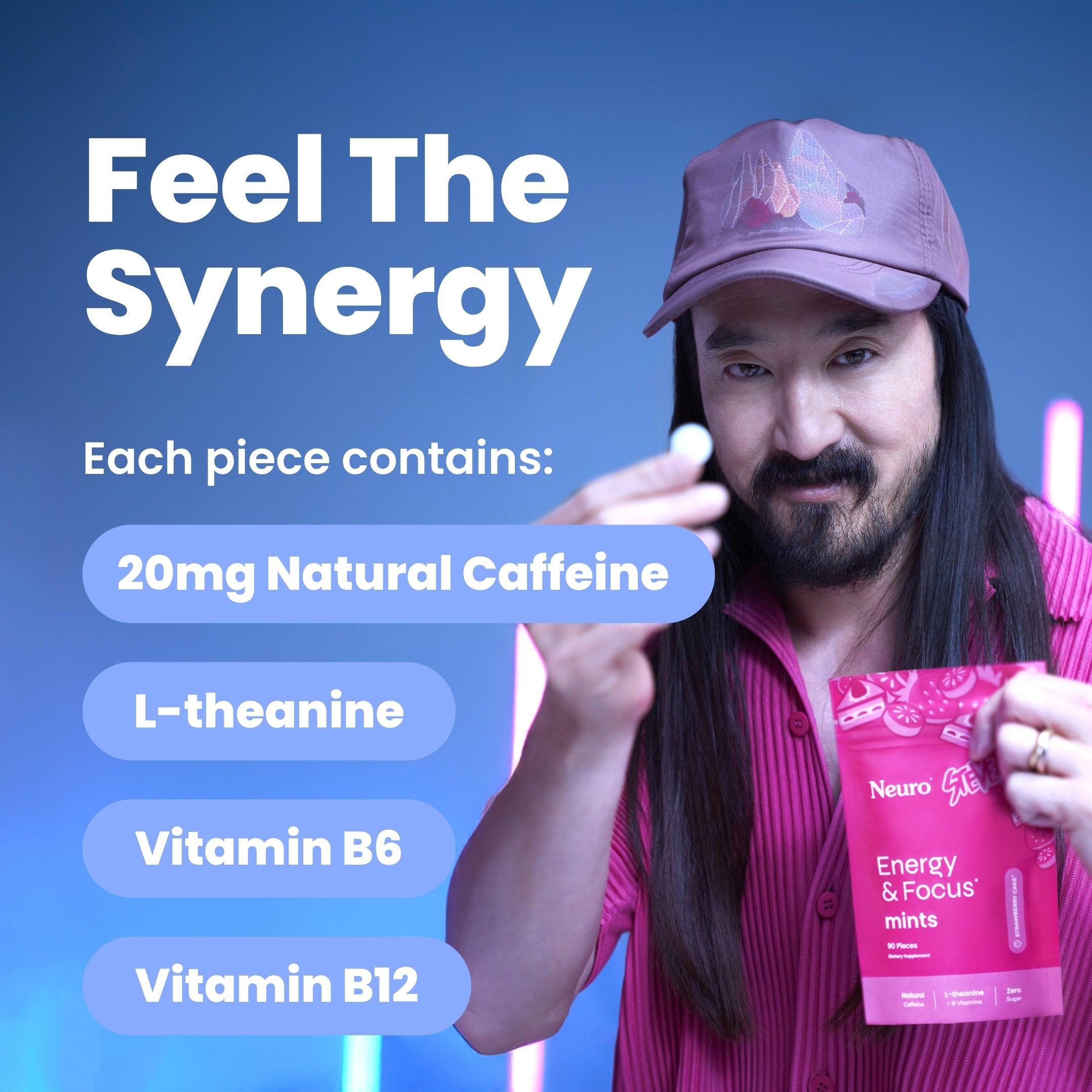 Neuro x Steve Aoki Energy & Focus Strawberry Cake Mints