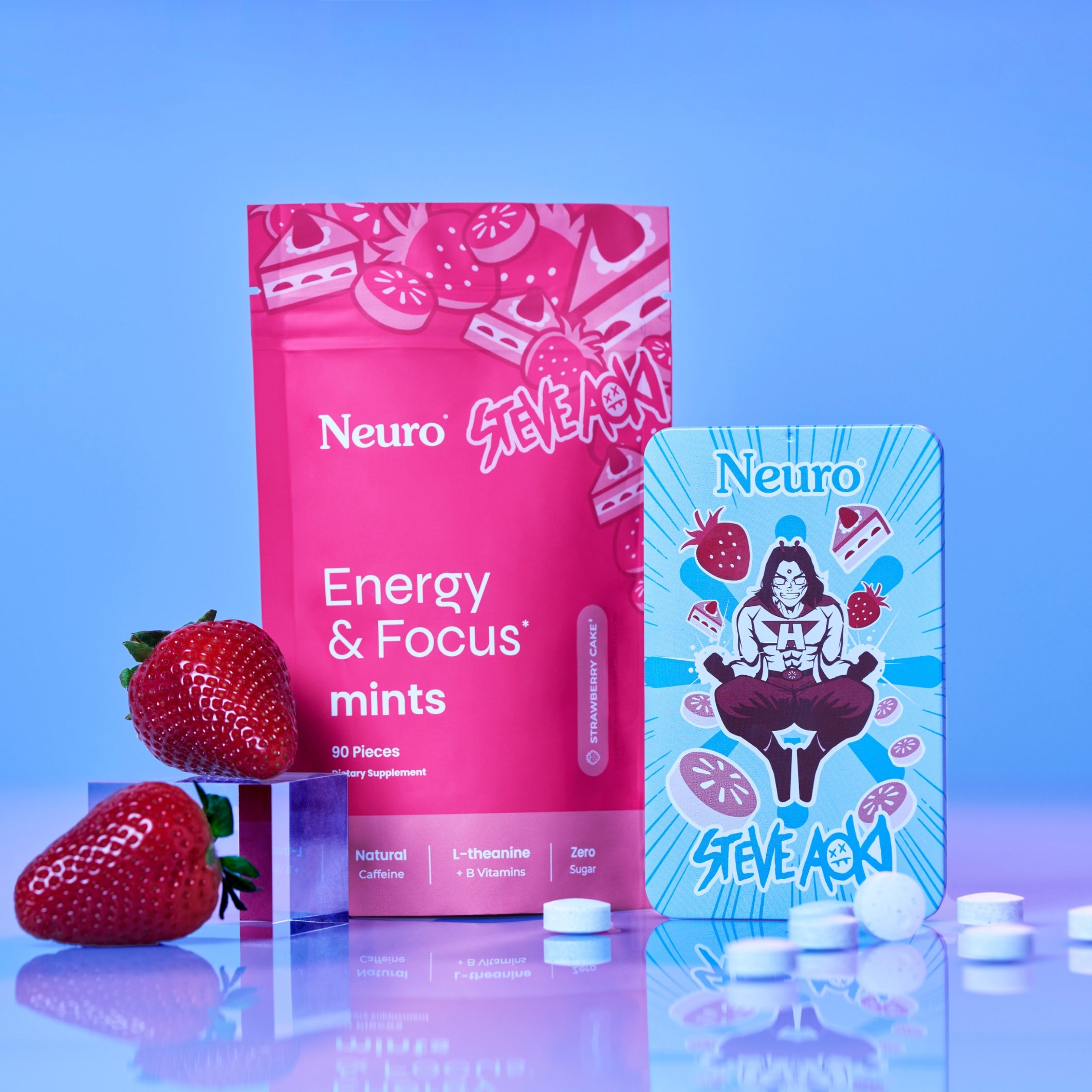 Neuro x Steve Aoki Energy & Focus Strawberry Cake Mints