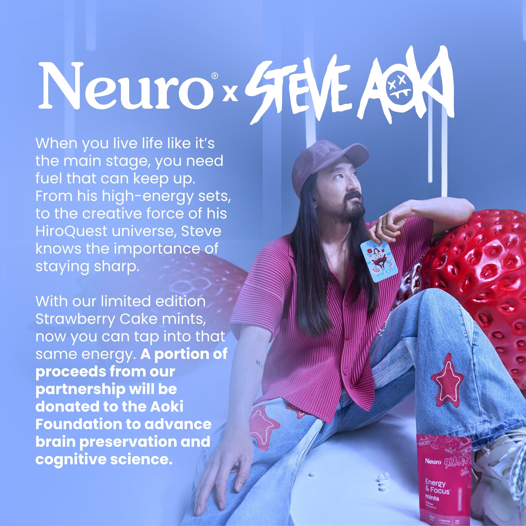 Neuro x Steve Aoki Energy & Focus Strawberry Cake Mints