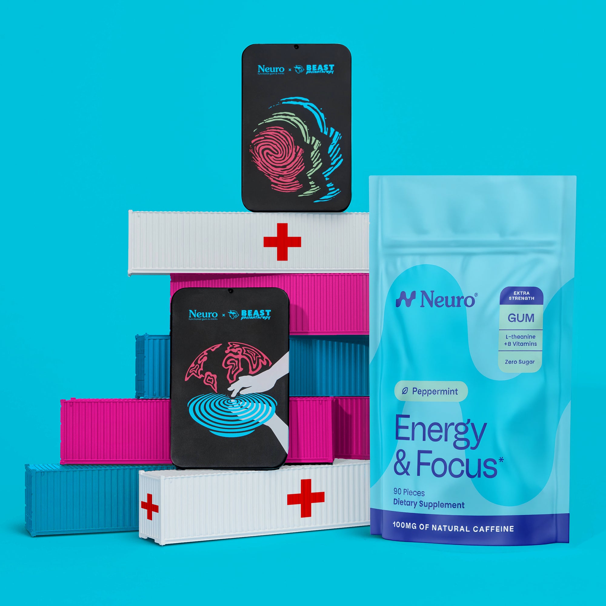 Extra Strength Energy & Focus Gum + Beast Philanthropy tins – Neuro