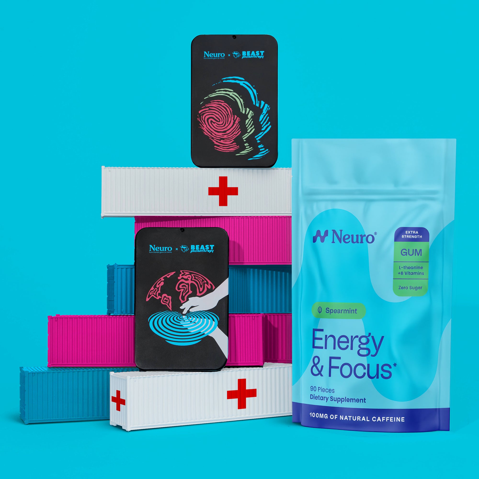★パパベル OUR EXCELLENT ENERGY STAFF Extra Strength Energy & Focus Gum + Beast Philanthropy tins – Neuro