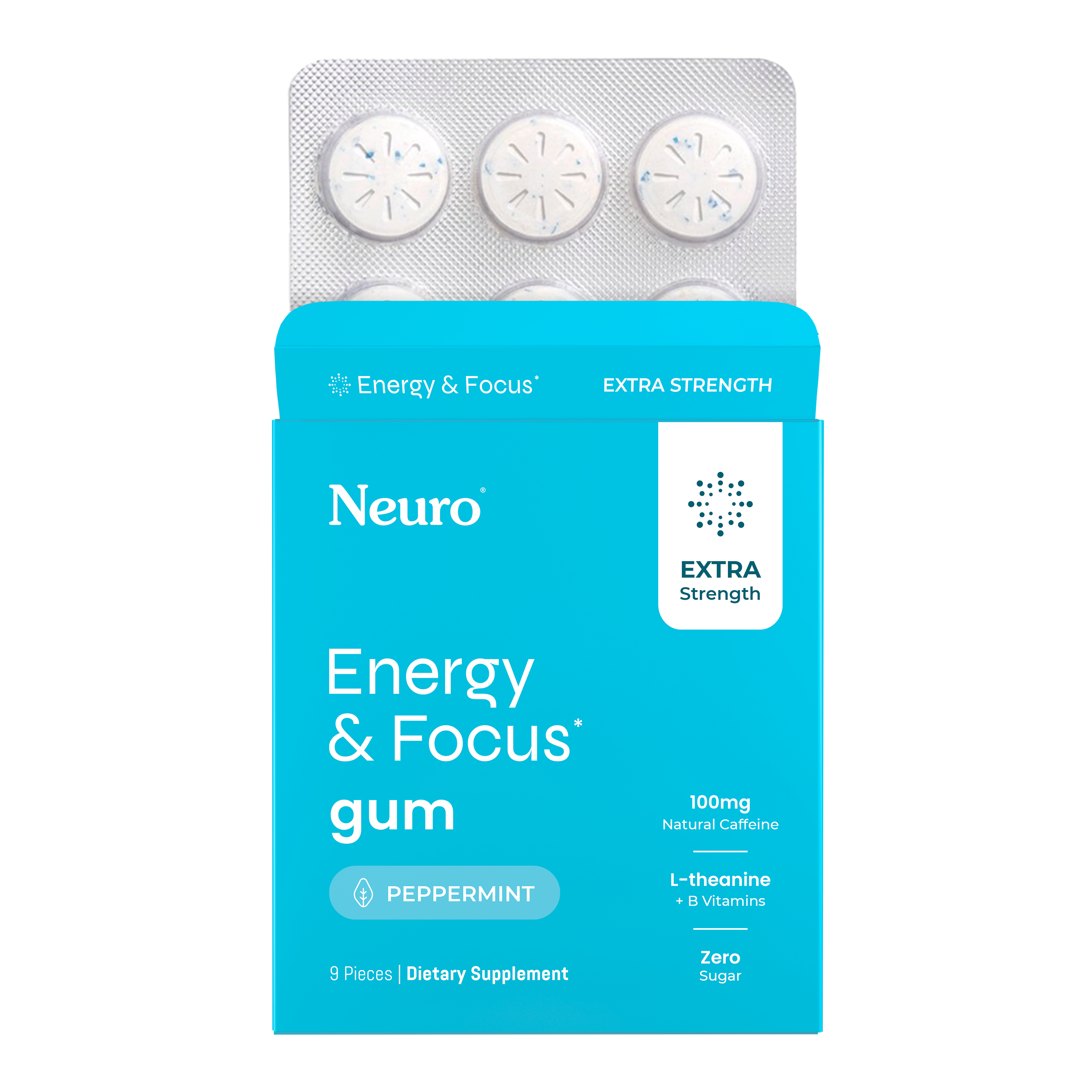 Extra Strength Energy & Focus Gum Peppermint Blister